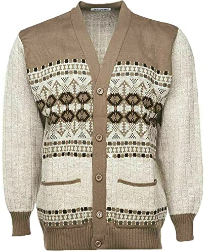 Mens Classic Style Cardigan Argyle Diamond Pattern ButtonCasual Design Button Up Thick Knit Warm Winter Grandad Sweater Knitted V Neck Cardi Long Sleeve Knitwear Vintage Jumper(Beige Button,2XL)
