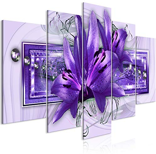 murando - Wandbilder XXL Blumen Lilien 150x75cm 5 tlg - Wand Deko Leinwand Bilder Groß Wanddeko Wohnzimmer Schlafzimmer Kunstdrucke - violett b-C-0375-b-p