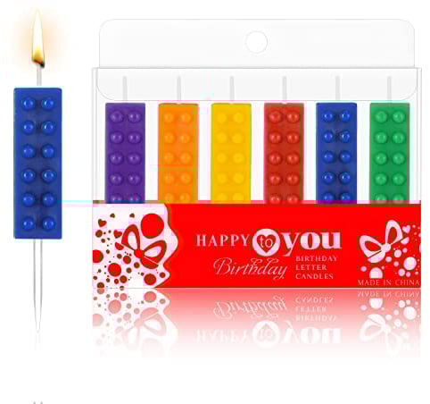 6 Velas de Bloques de Construcción Velas de Ladrillo de Pastel de Cumpleaños Velas Novedosas de Tartas para Fiesta Temática de Bloques de Construcción Decoración de Cumpleaños, Multicolor