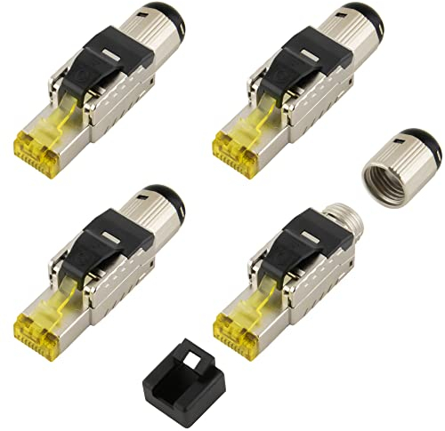 SeKi Lot de 4 connecteurs réseau RJ45 CAT 8,1 sans outil - Boîtier métallique pour câbles d'installation et câbles de raccordement - Prise LAN pour câble réseau compatible avec CAT5, CAT7, CAT6a, DSL