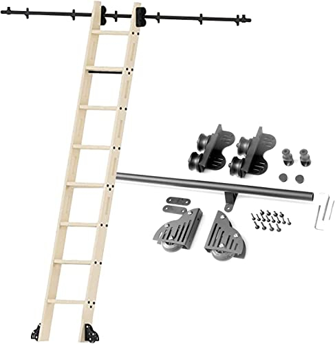 GArcan Rollleiter-Hardware-Kit, Schiene/Schiene, vertikale Rollleiter-Hardware, Bibliothek, Schiebe-Hardware-Kit, runde Schiene/Schiene aus antikem Stahl (ohne Leiter), Mobile Leiterschiene mit BOD