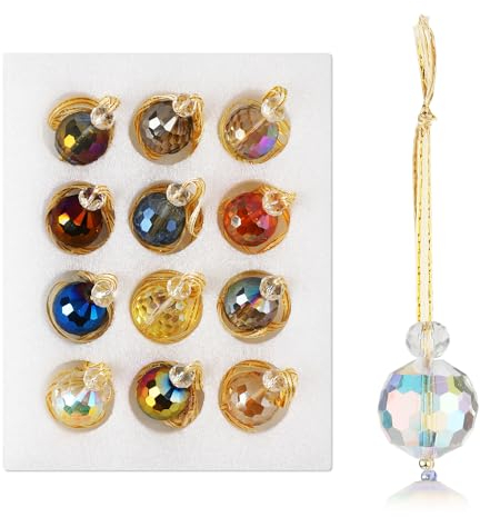 12pcs Glitter Sun Catcher Balls - Shining Christmas Tree Decorations, Glass Crystal Baubles for Xmas Holiday Wedding Party Decoration