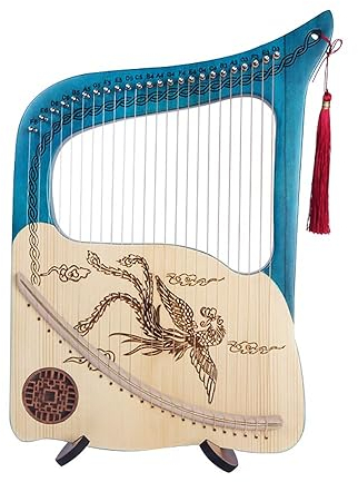 Leierharfe 24 Saiten Kleine Harfe für Anfänger Musikinstrument mit Massivholz Professionelles Saiteninstrument aus Fichtenholz (Blau)