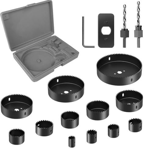 Brevanza 16 piezas Seghe a Tazza 19-127mm, Sega a Tazza in Scciaio al Carbonio con Custodia Trasporto, Fresa a Tazza con Chiavi Esagonali e Trapano per Tavola in PVC Tavola in Plastica Alluminio Legno