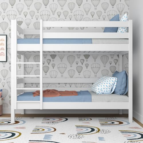 N-wood N01 Etagenbett 80x200 cm, Hochbett Holz mit Leiter, 2 Leitermontageseiten, 2 getrennte Betten, sichere abgerundete Kanten, Stabile Massivholzkonstruktion, Hochwertige Materialien, Weiß