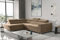 Kaiser Möbel, Ecksofa mit schlaffunktion, mit Bettkasten, Schlafsofa Atom Lux, Designer Sofa, Modern Design Couch, Polsterecke, Freistehend, Stoff Monolith Klasse A, Hellbraun Links