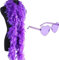 Federboa für Damen,2 M Federboa mit randloser Herzförmigen Sonnenbrillen Feder Boas Zubehör Flauschige Federboa DIY Kostümzubehör Für Mädchen Weihnachten Karneval Tanzen Hochzeitsfeier (Lila)