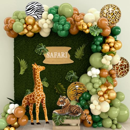 Arche Ballon Anniversaire - 127pcs Decoration Anniversaire 1 An, Ballon Vert, Jungle Safari Anniversaire Jungle Fille,Kit Arche Ballon Jungle Vert pour Baby Shower,Deco Anniversaire,Decoration Bapteme