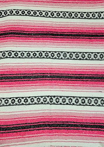 MULI MED HACEMOS LA DIFERENCIA Authentische mexikanische Decke, dick gewebter Sattelüberwurf für Strand, Picknick, Camping und Yoga, Vintage Baja Serape (Rosa)