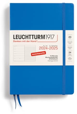 LEUCHTTURM1917 370618 Wochenkalender & Notizbuch Medium (A5) 2025, 18 Monate, Sky, Deutsch