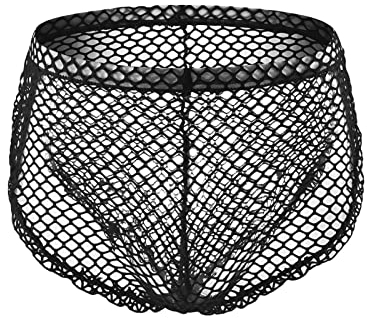 Men'S Sexy Mesh Boxer Briefs Underwear Low Waist Funny Buckled Pouch Trunks See-Through Fishnet Lingerie (Black,XL)