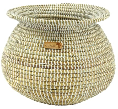 YAADU Geflochtener Übertopf ⌀ ca. 28cm – Pflanzengefäß, Blumentopf, Topf für Zimmerpflanzen, Blumenkorb, Gewebter Dekorativer Topf, Natur Pflanzenkorb, Modell Kwame (Weiß, Medium)