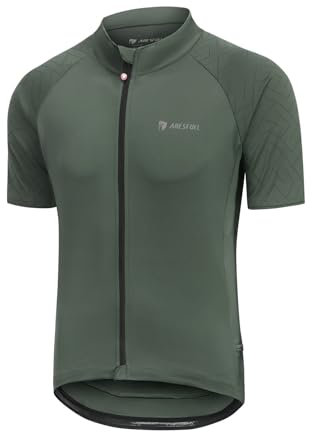 ARESFUEL Radsport Jersey Herren Kurzarm Rennrad Trikots Ultra-Soft 6 Taschen Radsport Top Mountain Bike Jersey 4027 Armeegrün L