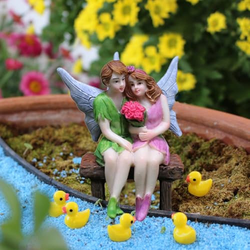 Purple Star Miniatur Feen für Feengarten Zubehör Draußen Schaukel Fee Figuren für Gartendeko Dekor Elfe Ornamente für Bonsai Pflanzen Dekorationen für Töpfe Geschenk Grün