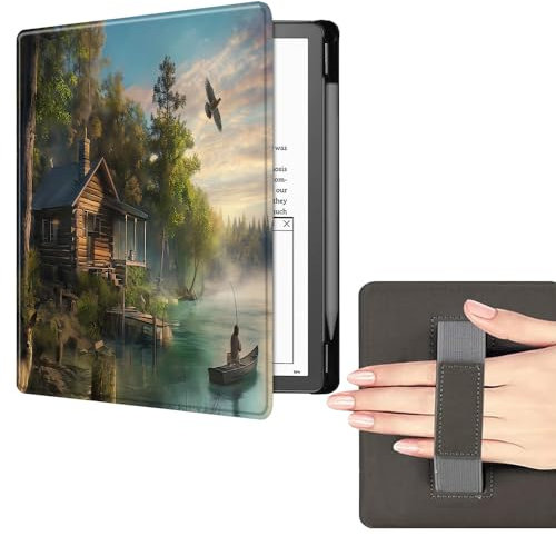 Étui pour Kindle Scribe (10.2, 2022), Étui Fin Et Léger en Cuir PU avec Dragonne Et Fonction Veille/Réveil Automatique pour Liseuse Kindle Scribe 2022 - Cabane Au Bord du Lac