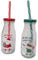 Divas World Christmas Themed Glass Milk Bottles with Lids and Straws Santa & Jingle All The Way (Red) and I'm On The Nice List (Green) Drinkware for Kids and Adults (Pack of 2)