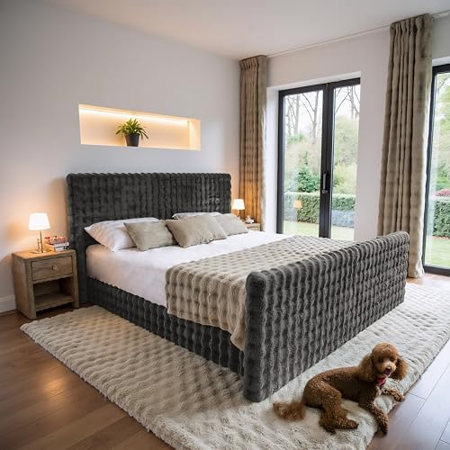 Kaiser Möbel - Bett 200x200 cm, Boxspringbett mit Bettkasten und Topper, Polsterbett für Schlafzimmer, Jugendzimmer, Doppelbett mit Stauraum und Gepolstertes Kopfteil, Bubble Stoff - BLANKET - Graphit