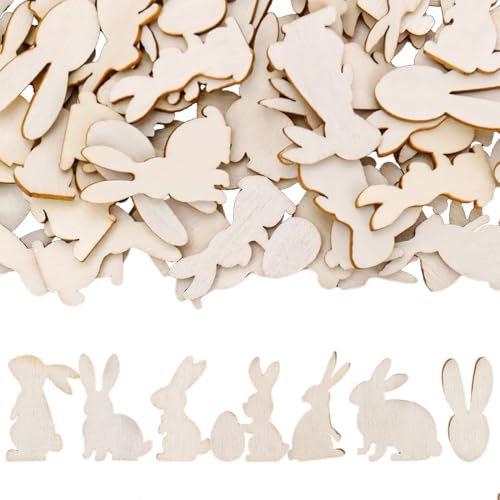 LQIOACU 100 Stück holz konfetti Ostern, Hasenköpfe aus holz, Hasen deko, Streudeko holz, Deko ostern, Ostern basteln