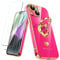 Nonional Compatible for iPhone 14 Case with 2 Pack Screen Protector, 360° Rotatable Ring Holder [Luxury Hearts Pattern] Plating Gold Edge Slim Soft Phone Cover Case for iPhone 14 - Hot Pink