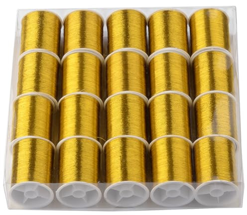 CABODYALS 20 kleine Spulen Goldkordel Metallic Stickgarn Quilting Lametta PET Maschine Glitzer Goldene Schnur Glänzende Handarbeitsspule Garn Für Nähmaschinen Kleidung Geschenk Dekoration