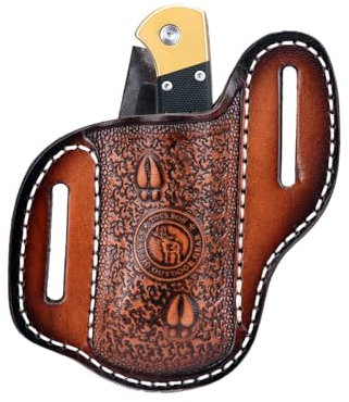 TOURBON Leather Pocket Knife Sheath Folding Knife Pouch for Belt Outdoor Camping Hunting