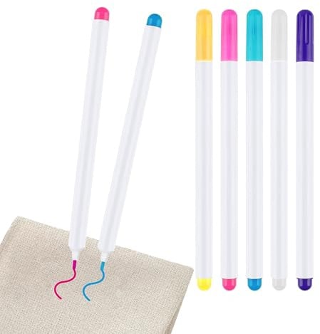 FloraVigo Trickmarker Nähen, 5 teilige textilmarker, Selbstlöschende und wasserlösliche Marker, Nähzubehör für Bekleidungsschneiderei/Nähhandwerk (5 Farben)