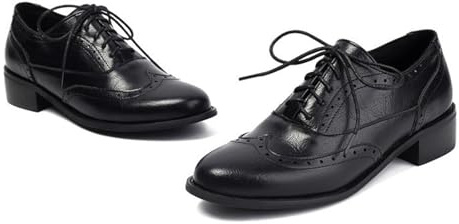 Lederschuhe Damen Business Vintage Schuhe Pumps Anzugschuhe Elegant Schnürschuhe Derby Mit Absatz Schwarz 42