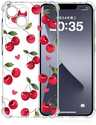 Xkladz Cover per iPhone 14, Trasparente TPU Silicone Custodia Antiurto Antigraffio Sottile HD Protettiva Chiara Case per iPhone 14 con Motivo a Fiori per Ragazzi e Ragazze, Ciliegia