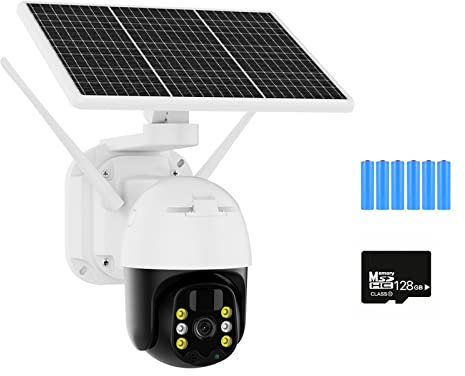 SMTYXS 4G Security IP Camera Outdoor 5W Solar WiFi Wireless PTZ Camera Built-in Battery 1080P HD PIR Human Video Surveillanc(WIFI Add 128G)