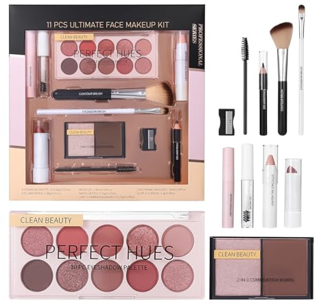 Makeup-Set Für Jugendliche - Komplett Makeup Set für Mädchen | 11 Teile Abdeckstift Highlighter Lidschatten Mascara Pinsel Für Anfänger Date Arbeit Hochzeit Halloween Weihnachten