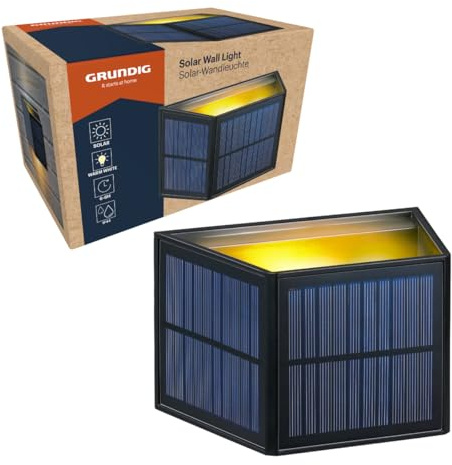 GRUNDIG Solarlampen für Außen - Solarleuchten Garten Warmweiß LED IP44 - Wandmontage Gartenbeleuchtung Solar Wandlampe