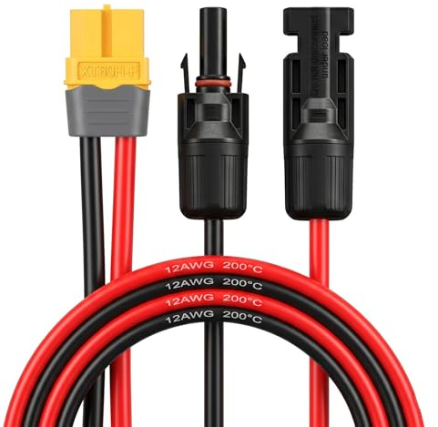 Solarladekabel Solarstecker auf XT60 12AWG 100cm Adapter Verlängerungskabel | Solarpanel Adapter Kabel Kompatibel mit Ecoflow DELTA River 2 Max Pro Mini Bluetti Powerstation Solargenerator
