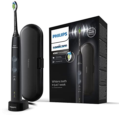 Philips Sonicare ProtectiveClean 4500 elektrische Zahnbürste, Schallzahnbürste mit 2 Putzmodi, Clean und White, Drucksensor, Timer und Reiseetui, Schwarz, Modell HX6830/53