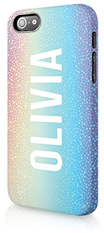 Personalised Compatible with iPhone 5 / 5s / SE 2016 Tirita Hard Case Cover PRINTED GLITTER, NOT REAL GLITTER Holographic Iridescent Print Rainbow Psychedelic Pastel Colours Custom Initials Name