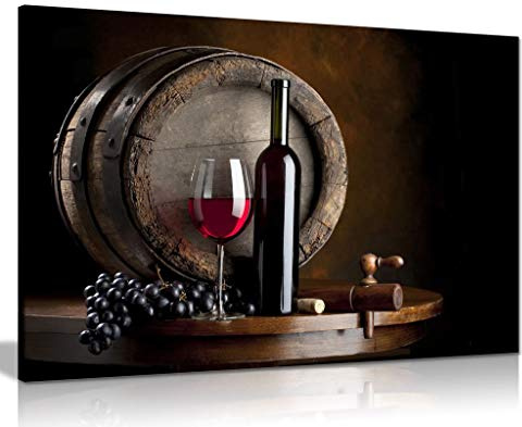 Wine And Fruit With Glass And Barrel For Kitchen Food Canvas Wall Art Picture Print (30x20)
