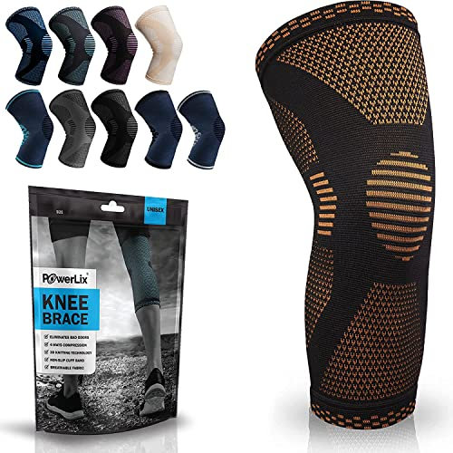POWERLIX Kniebandage für Damen/Männer, Kompression Kniestütze für Meniskusriss, Arthritis, Linddert Kniescherzen, ACL, Laufen, Gewichtheben, Basketball, Volleyball, Sport, Orange, L