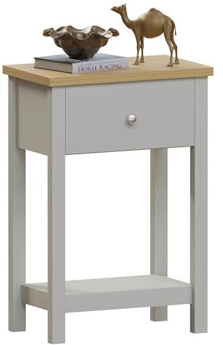 Vida Designs Arlington Table Console 1 Tiroir, Bois Composé, Gris et Chêne, H 74 x L 50 x P 30 cm
