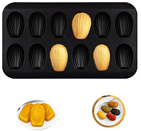 streeHerjjkeA1 Madeleine Backformen Madeleines Kuchen Formen Backform Antihaft Mini Madeleine Backformen 12 Löcher Wiederverwendbare Dessert Bakeware Schwarz