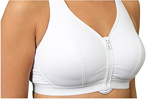 Women's Medium - High Impact Wirefree Zip Front Workout Gym Sports Bra (White, 40DD)