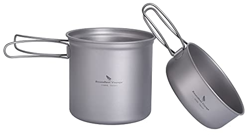 iBasingo Camping Pot & Pan Set de Utensilios de Cocina de Titanio con Mango Plegable al Aire Libre Ligero Utensilios de Cocina Senderismo portátil tazón Taza Utensilios de Cocina