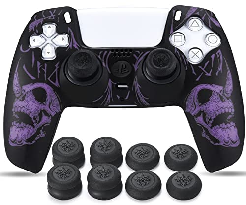 YoRHa Intaglio Laser Silicone Pelle Cassa Skin per Controller PS5 x 1 (Viola) con Thumb Grips x 8
