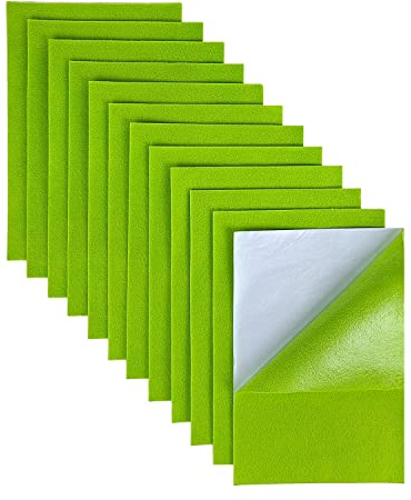 Jtnohx Selbstklebender Filz Platten, 1,4mm Filzstoff Selbstklebend, 12 Stück Klebefilz für Handwerk, 20x30cm Weiche Filzblätter für DIY-Projekte(Limettengrün)