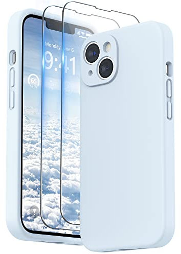 SURPHY Compatible with iPhone 14 Case with Screen Protector, Liquid Silicone Protection for Each Lens Shockproof Thickened Rubber Cover for iPhone 14 6.1 inch 2022, Cloud Blue