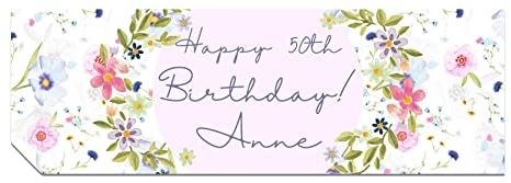 Personalised Birthday Banner, Add Name and Age, Flowers Party Poster | Happy Birthday Wall Decoration for Women, for Men, Heavyweight Paper, Vivid Print, Custom 6ft x 2ft, Him or Her