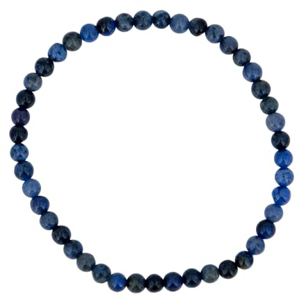 Taddart Minerals - Bracciale blu in gemma naturale Dumortierite con sfere da 4 mm montate su filo di nylon elastico, realizzato a mano, dumortierite