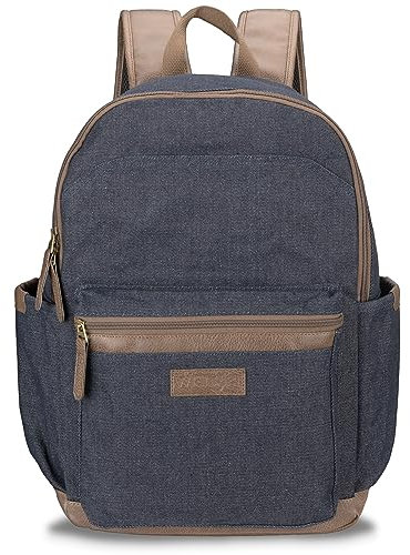 Wrangler Powell Backpack for Travel Classic Logo Water Resistant Casual Daypack for Travel with Padded Laptop Notebook Sleeve, Denim