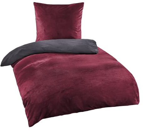 BaSaTex Winter Plüsch Bettwäsche Set Nicky-Teddy Cashmere-Touch Coral Fleece | 135x200 155x220 200x200 200x220 + 80x80 Kissenbezug | Größe: 135x200 | Farbe: Anthrazit Bordeaux