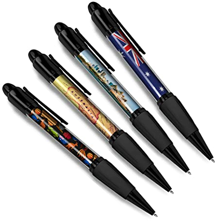 DV DESIGN Set mit 4 schwarzen Kugelschreibern Australien – Australien Flagge Stadtkarte Land Urlaub Reisen Freunde Jungen Mädchen Herren Frauen Thema Stift #79539