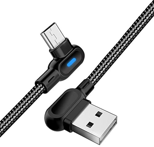 YSJJZRL Cavo micro USB Doppio LED intrecciato ad angolo retto 2.4A Cavo di ricarica rapida compatibile con dispositivi micro USB (2M,Nero)
