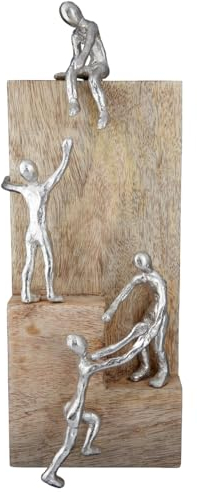 GILDE Deko Figur Skulptur Helping Hand - Aluminium Mangoholz - Deko Wohnzimmer - Geschenk Weihnachten Geburtstagsgeschenk - Farben: Natur Silber - Höhe 39 cm